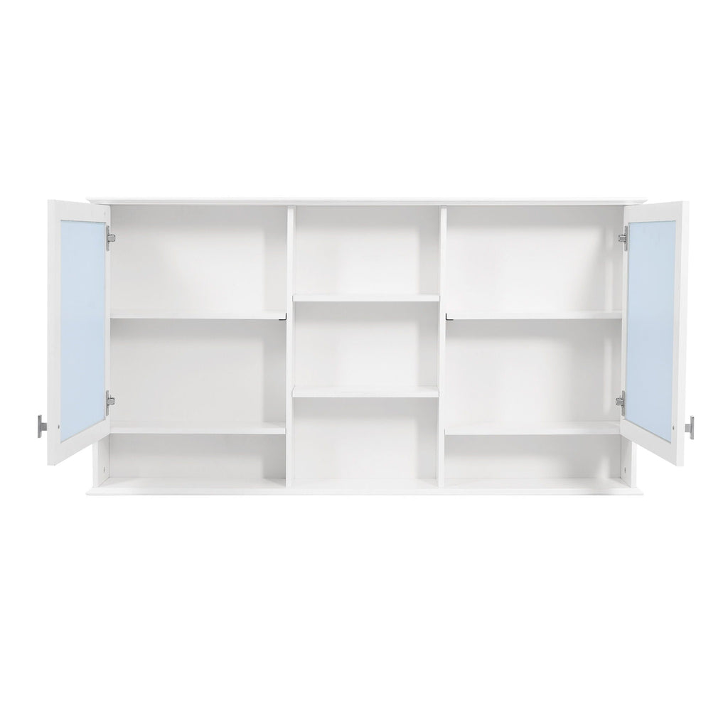 Wall Mount Mirror Cabinet with Adjustable Shelves - White