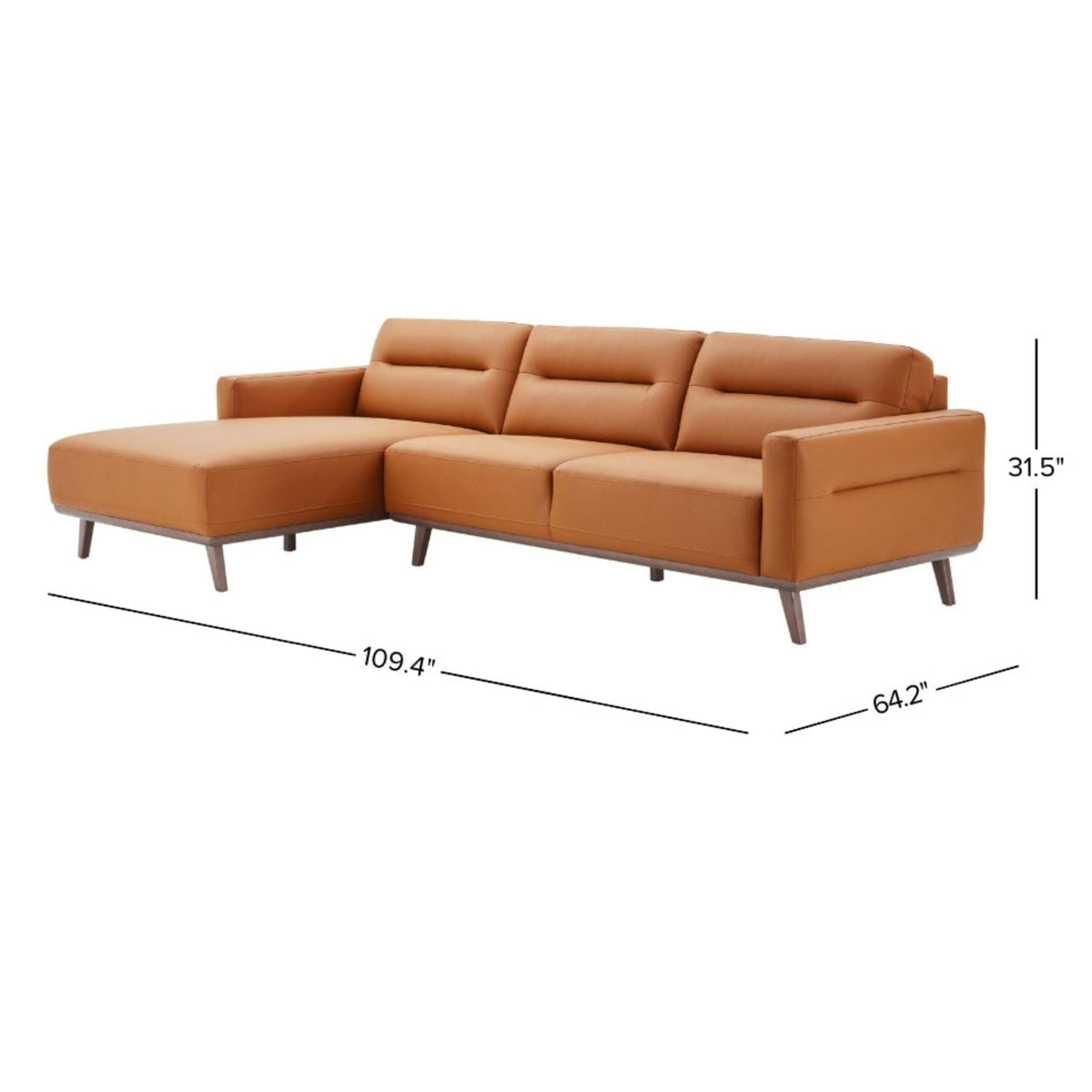 L-Shaped Sectional Couch with Solid Wood Frame and Vegan Upholstery - Yellow or Light Brown