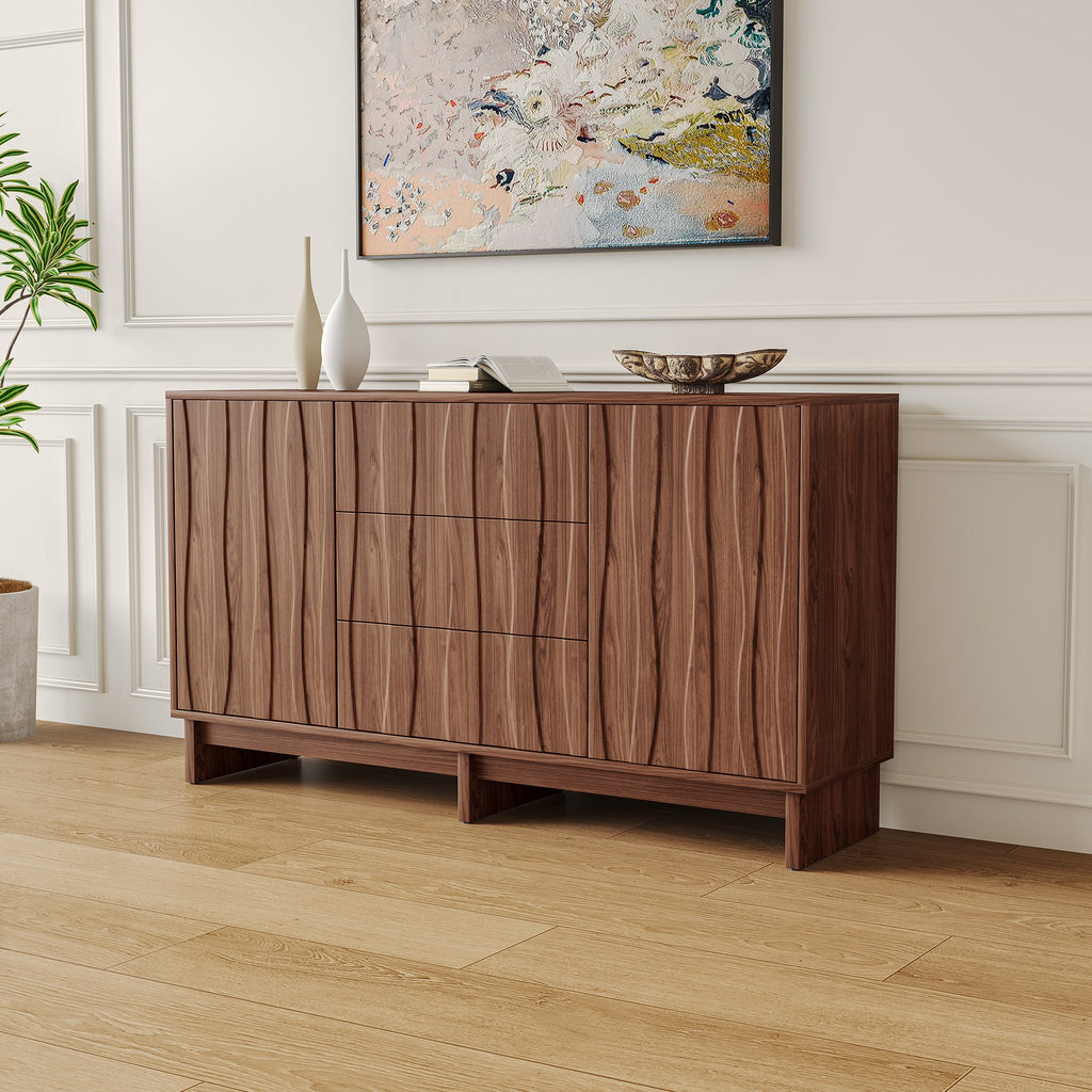 59.1" Buffet Sideboard with 2 Doors and 3 Drawers - Walnut