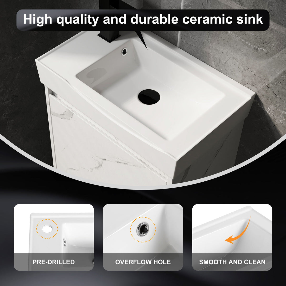 Modern Bathroom Vanity with Ceramic Basin and Storage Cabinet - Light Brown, Black, or White