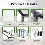 Windproof Greenhouse with Raised Base - Polycarbonate Panels - Black