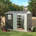 9x6 Ft Metal Garden Shed with Window and Hinged Doors - Grey