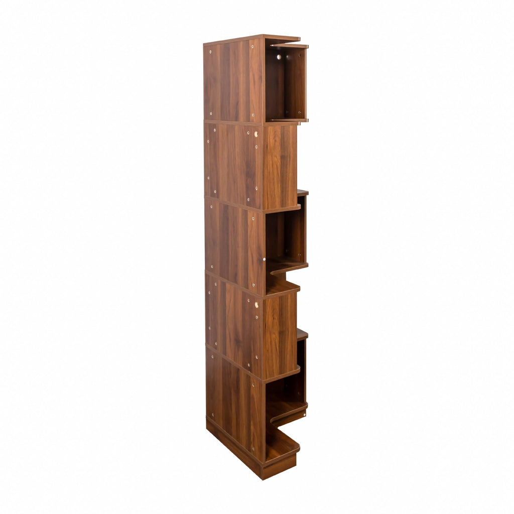 5 Tier Corner Book Shelf with Durable Melamine Finish - Neutral Wood