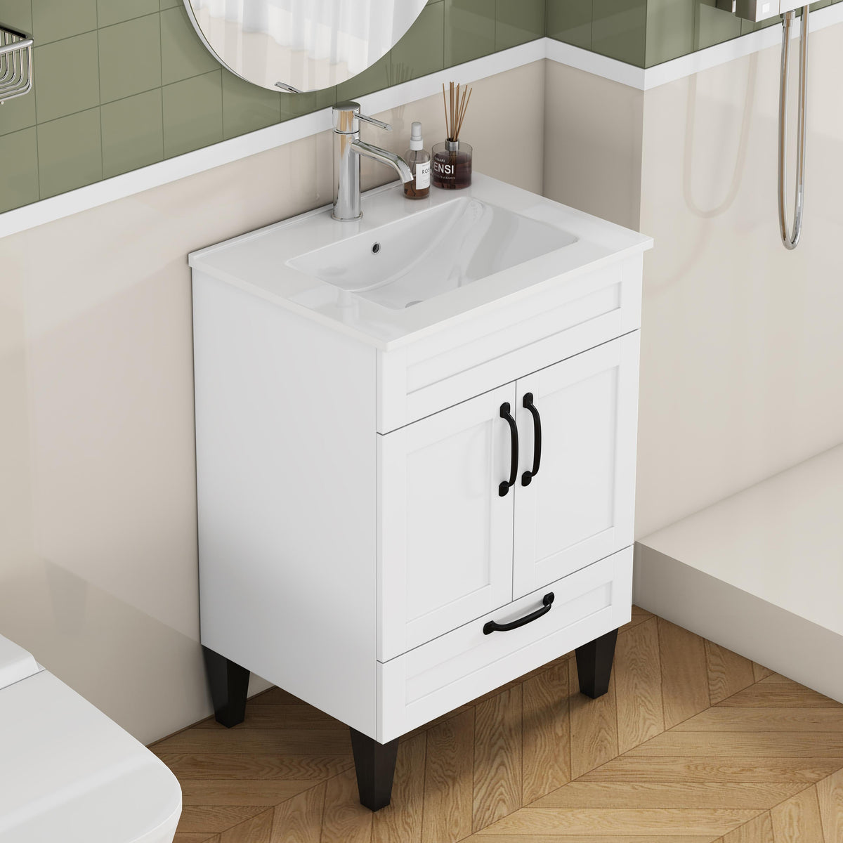 24-Inch Bathroom Vanity with Sink Combo with Ample Storage - White/Particle Board