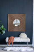 Square Carved Mirror with Pleated Design and Iron Frame - Black or Dark Brown