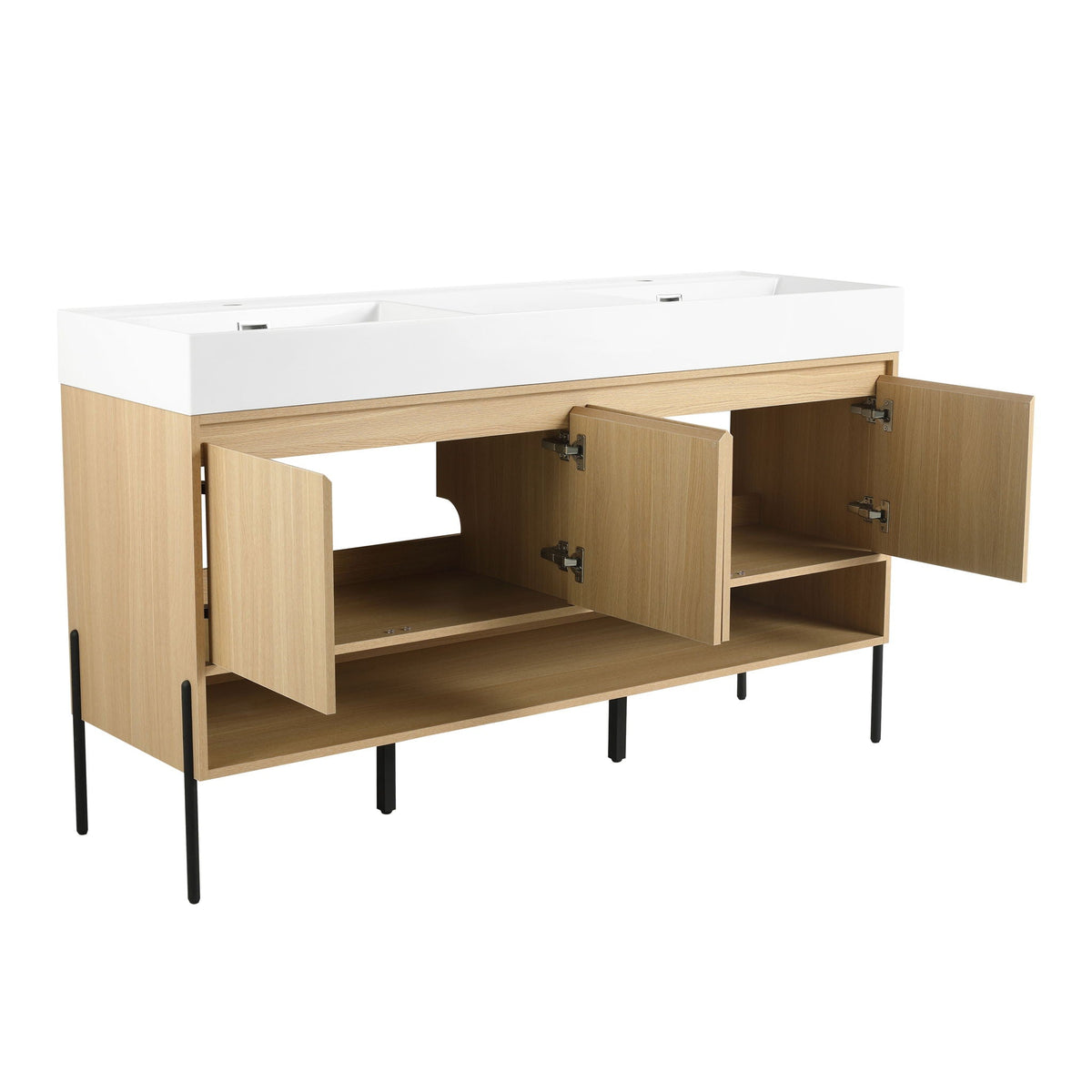 Modern Bathroom Vanity Combo with Single Resin Sink and Storage Cabinet - Light Brown
