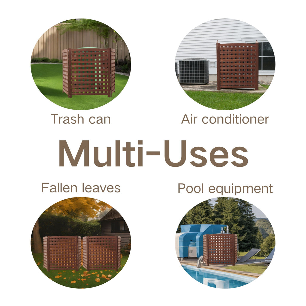 3 Panel Outdoor Air Conditioner Fence Screen with Solid Wood - Light Brown or Dark Gray