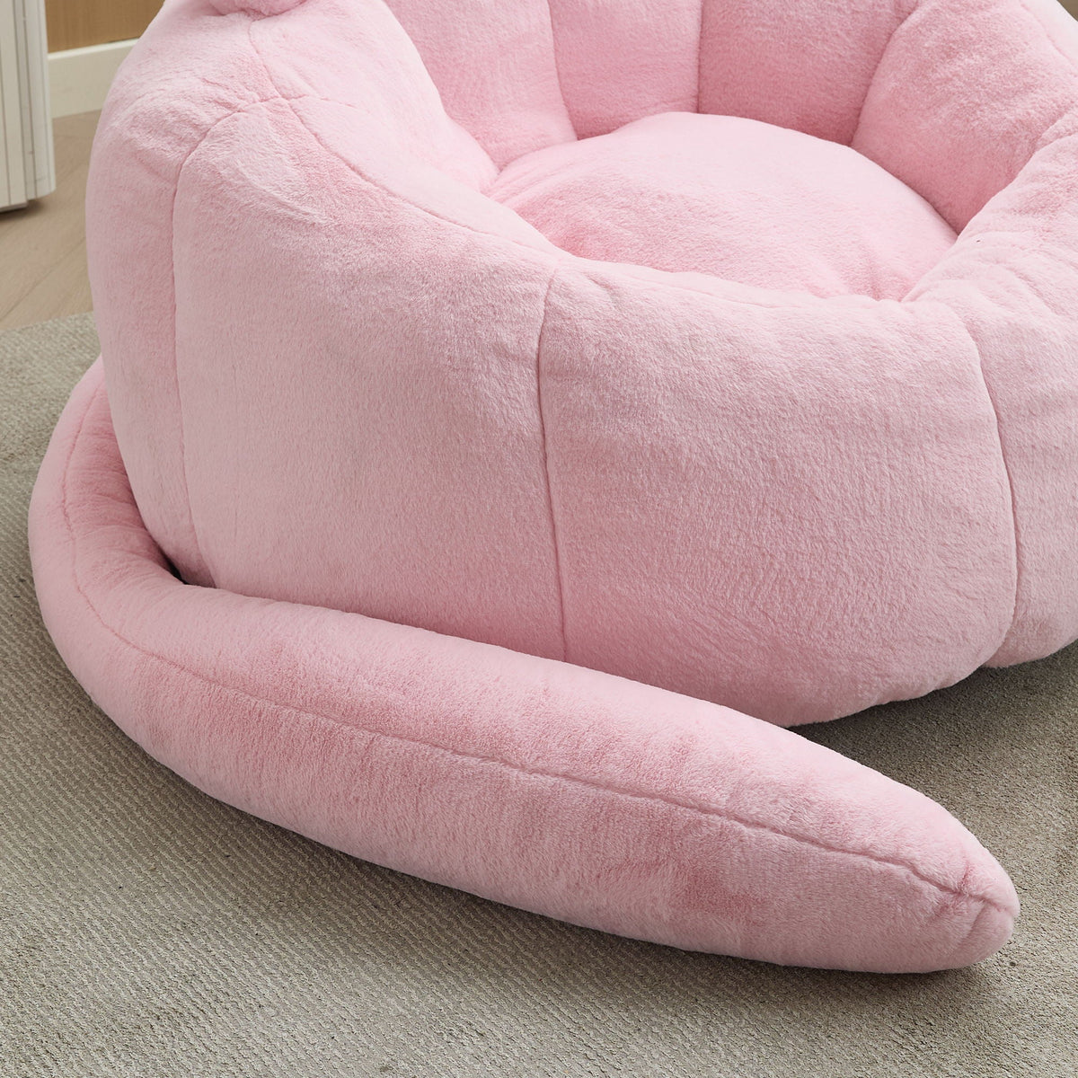 Cat Shaped Bean Bag Sofa with Long Tail - Faux Fur