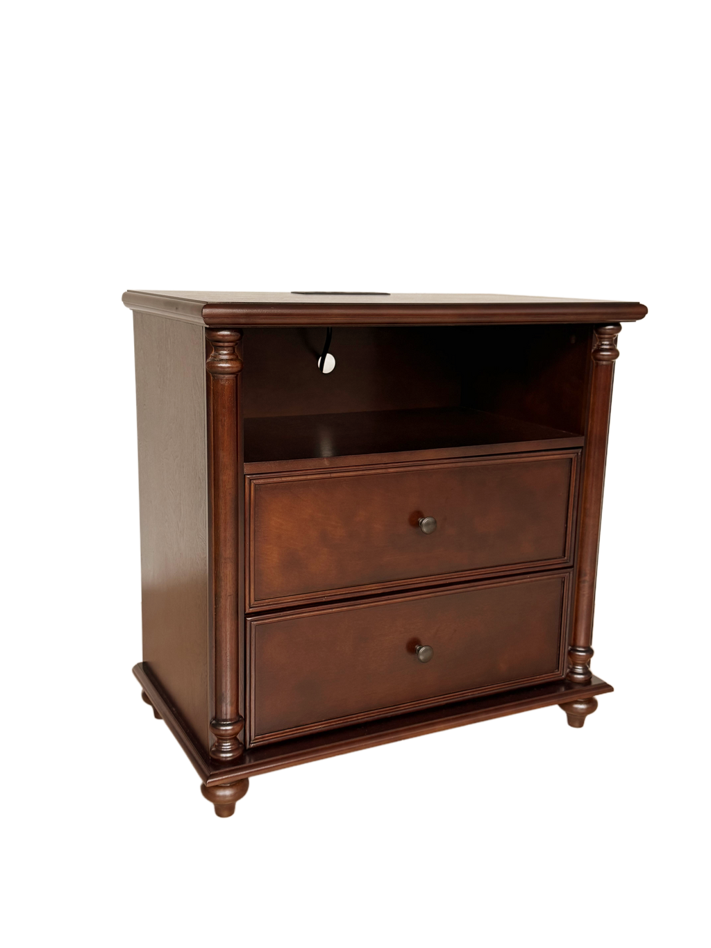 28" Rustic Nightstand with Charging Station - Walnut
