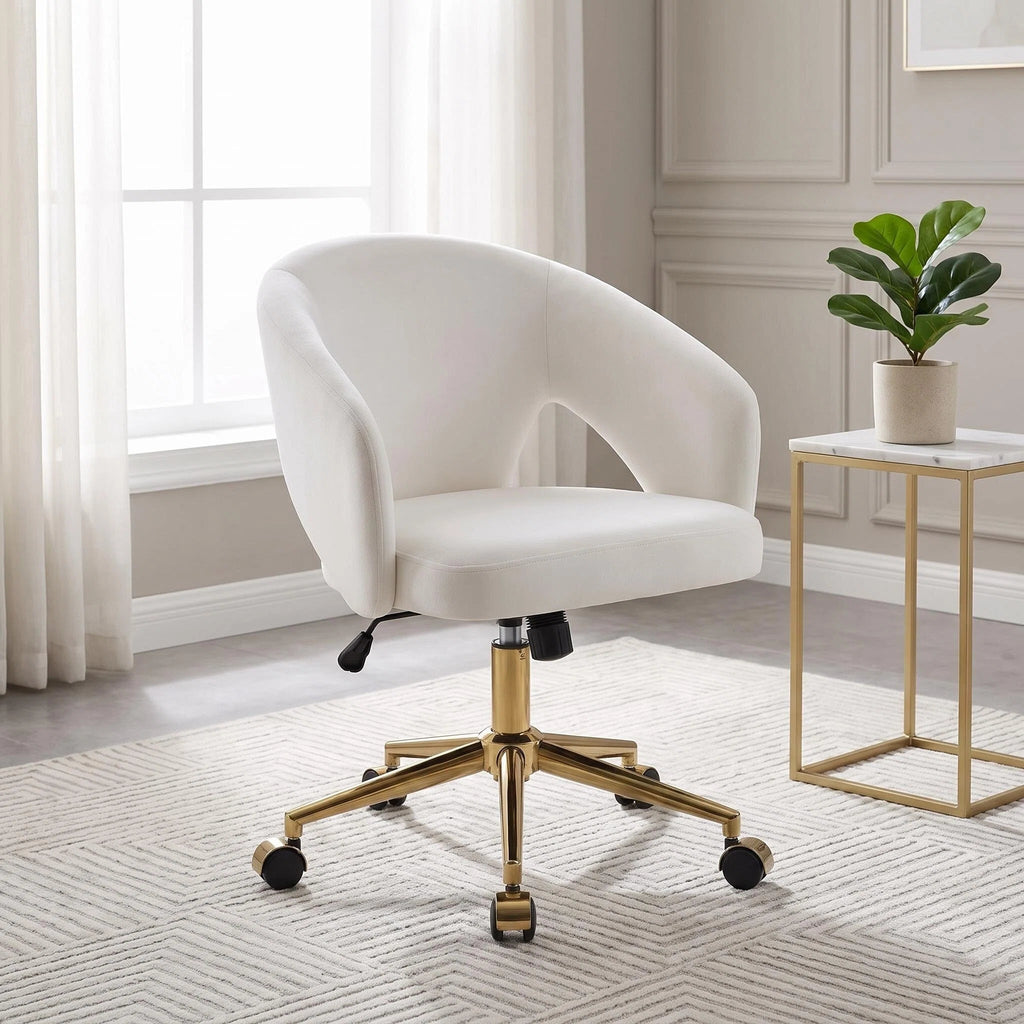 Adjustable White Office Chair with Ergonomic Support - Velvet Finish
