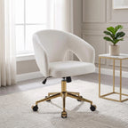 Adjustable White Office Chair with Ergonomic Support - Velvet Finish