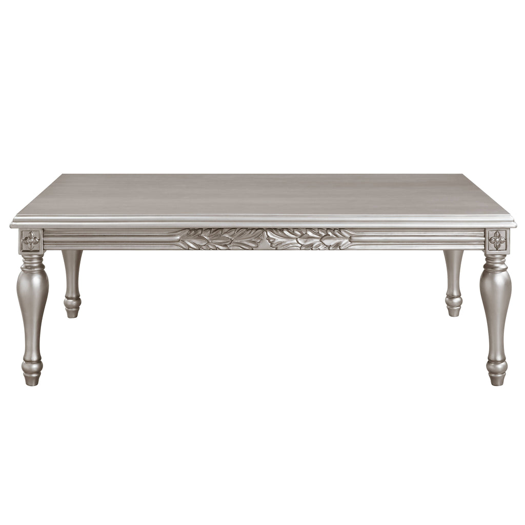 Platinum Finish Coffee Table with Floral Trim Apron - Pelumi