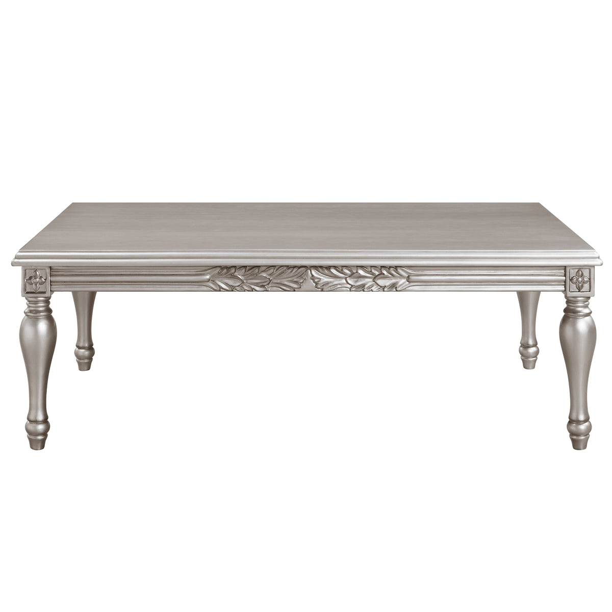 Platinum Finish Coffee Table with Floral Trim Apron - Pelumi