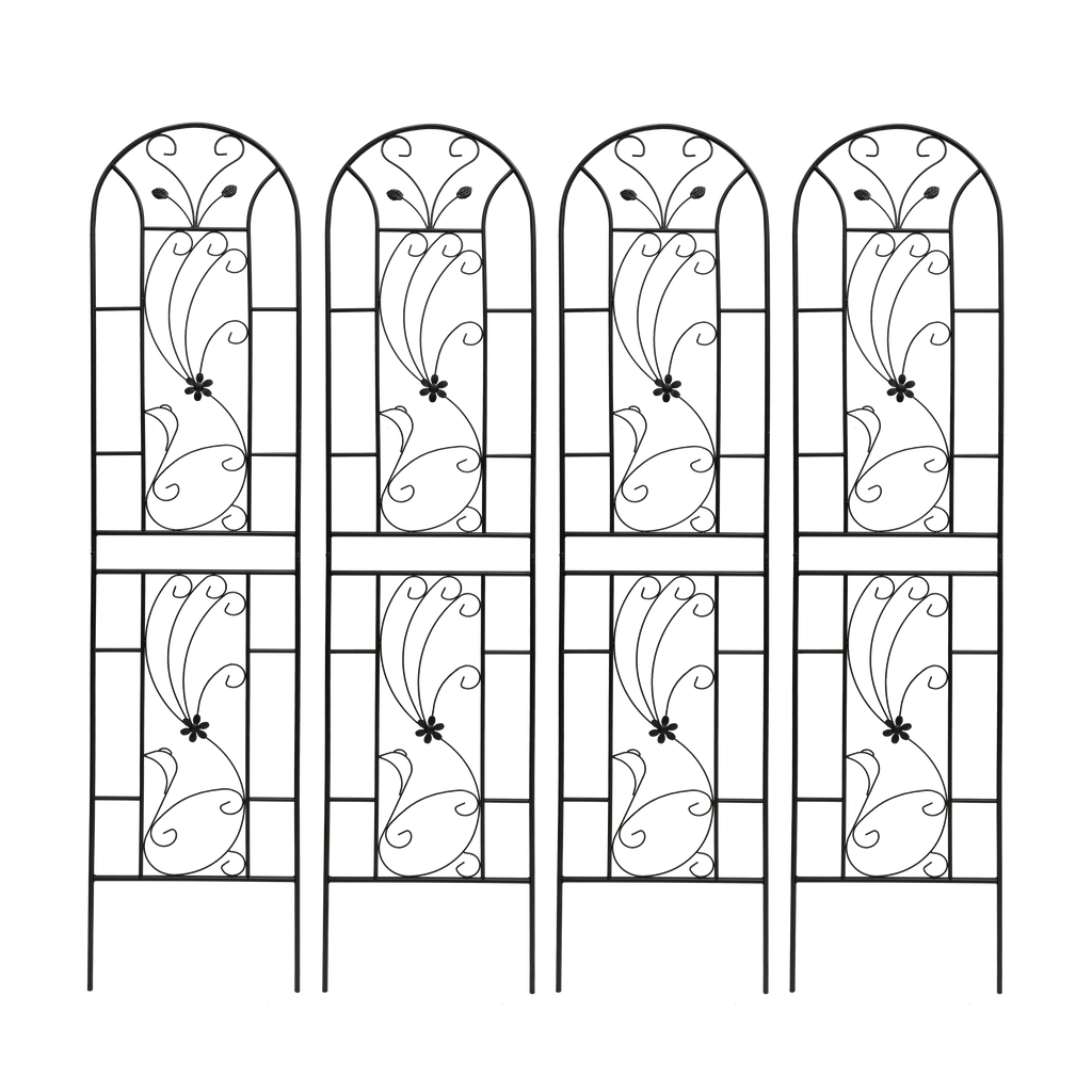 4 Pack Metal Garden Trellis with Decorative Peacock Design - Rustproof Iron