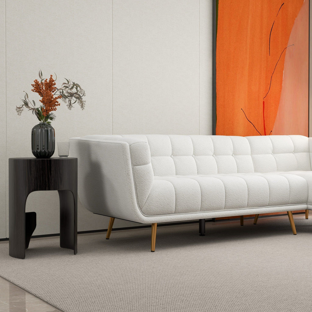 L Shape Sectional Sofa Tufted with Mid-Century Modern Design - Dark Gray or Beige