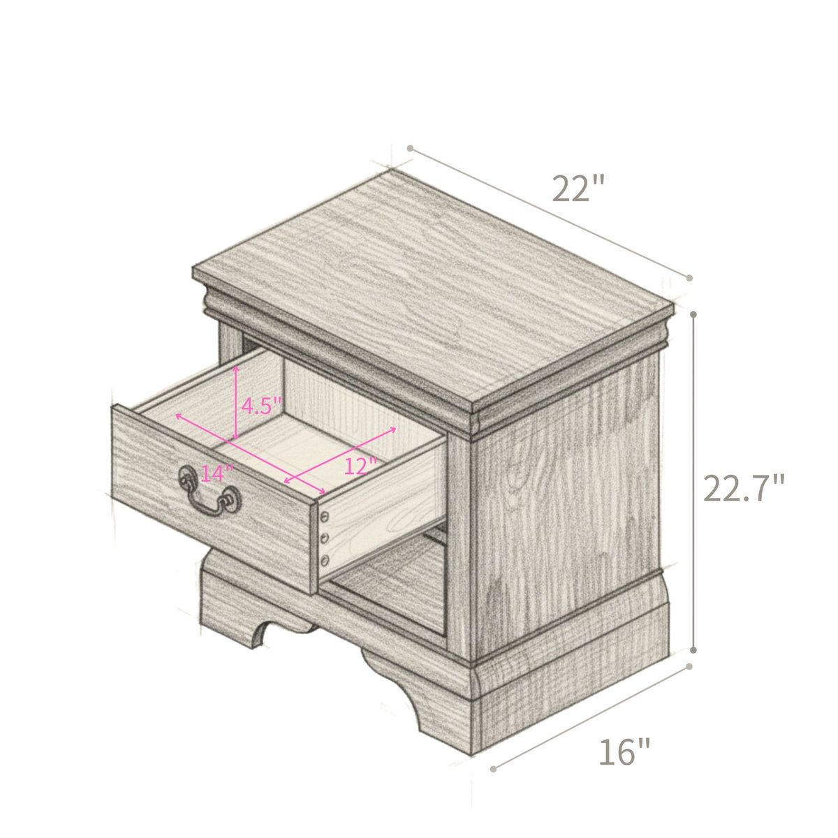 Wood Nightstand with 2 Drawers - Traditional Accent Table - White, Black, or Dark Brown