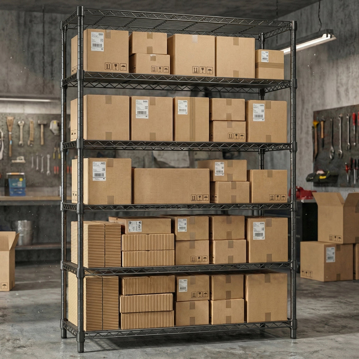 6-Tier Metal Storage Shelves with 2100LBS Capacity - Carbon Steel