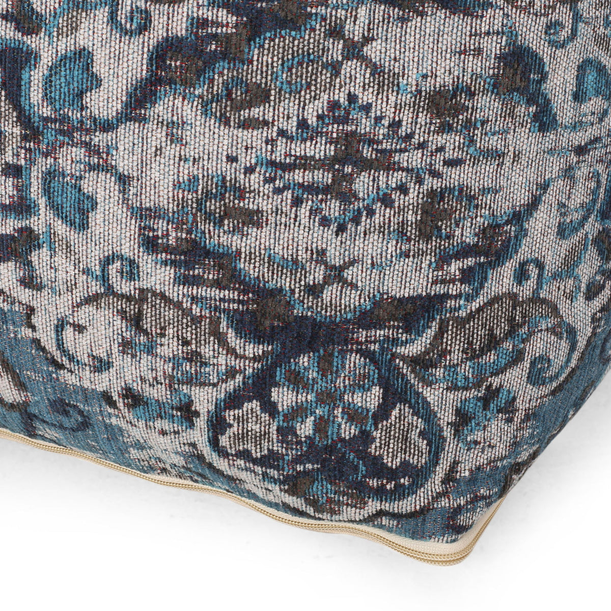 Blue Square Pouf Ottoman with Polystyrene Bead Filling - 16"