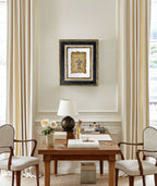 Framed Antiqued Sculpture Print with Wood Frame - Light Brown