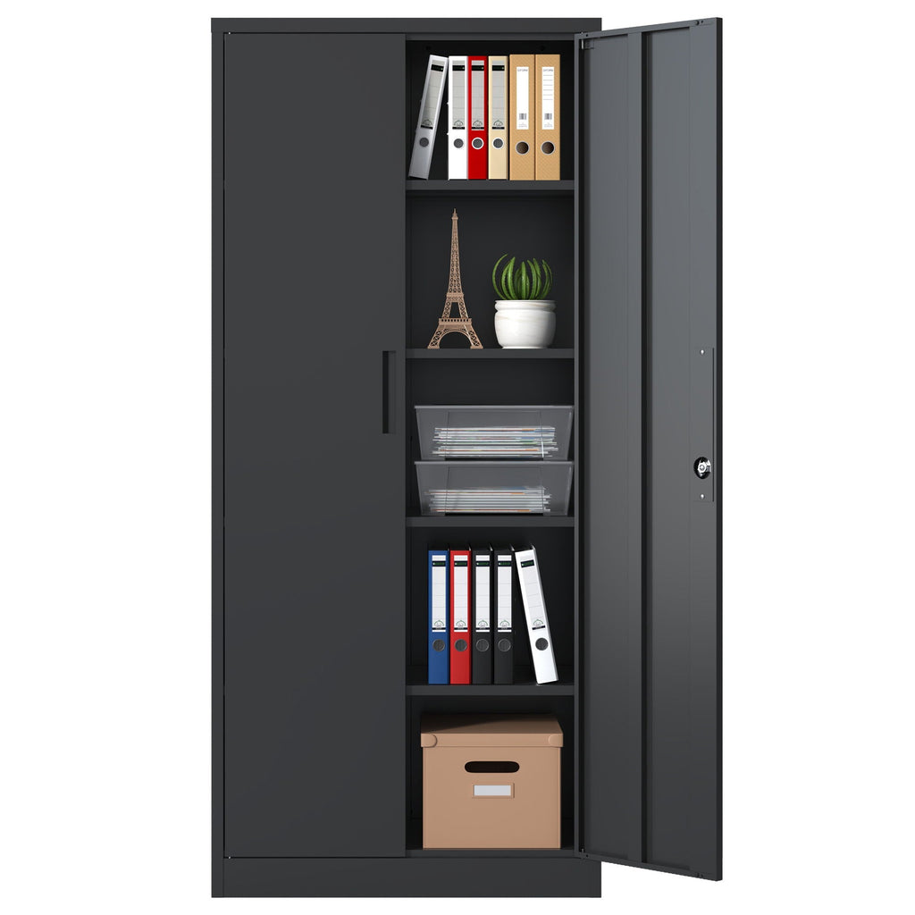 Heavy Metal Garage Storage Cabinet with Locking Doors - Black or White