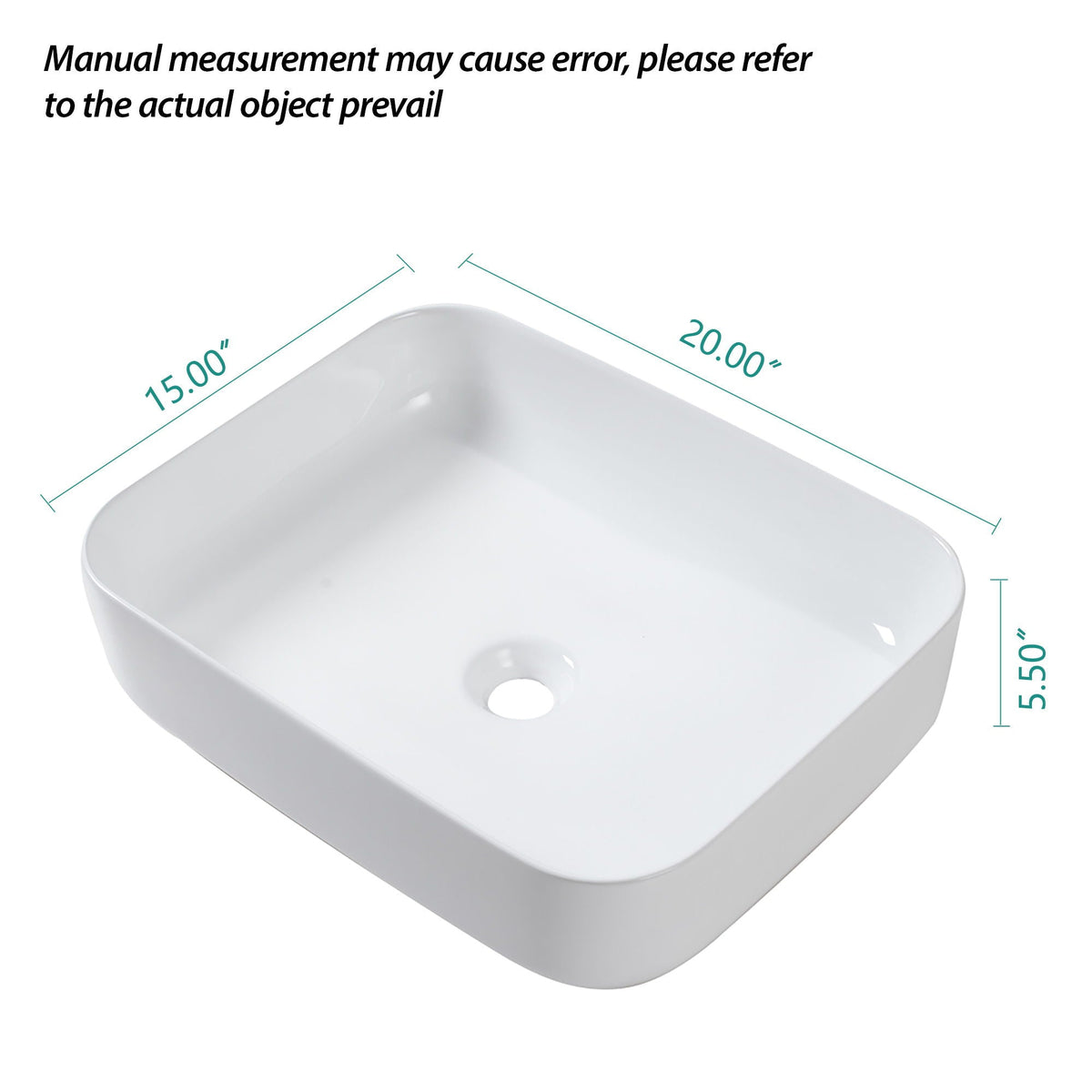 Modern Rectangular Vessel Bathroom Sink with Stain Resistant Ceramic - White