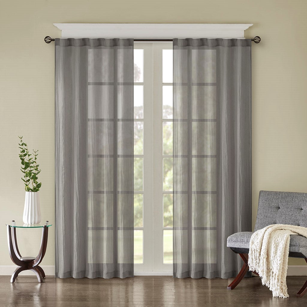 Solid Crushed Curtain Panel Pair with Sheer Texture - Grey