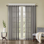 Solid Crushed Curtain Panel Pair with Sheer Texture - Grey