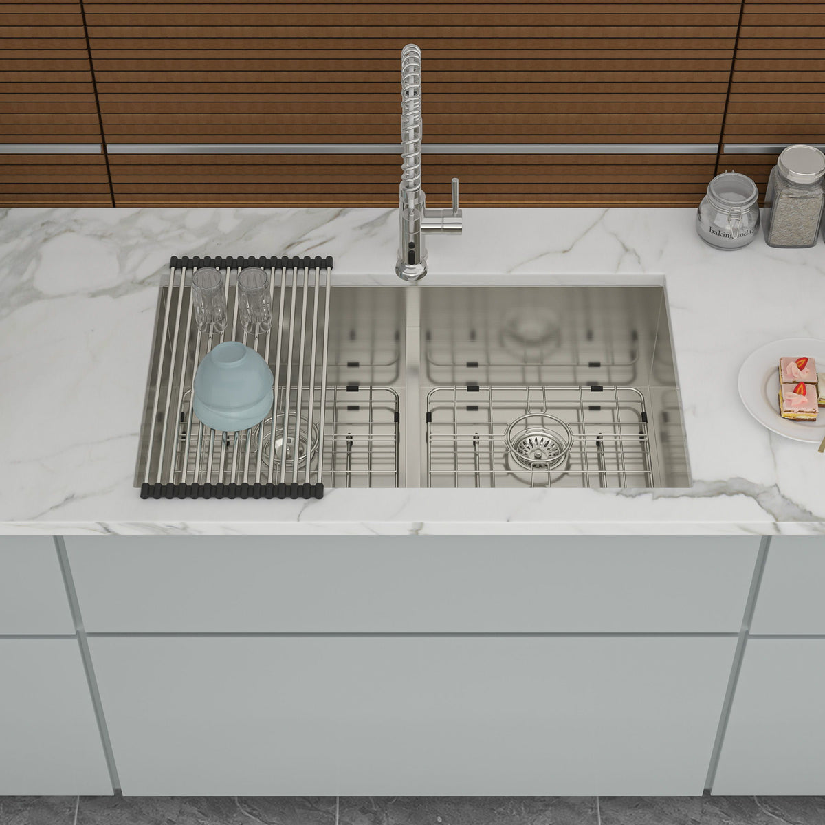 Modern Double Bowl Undermount Sink with 10" Deep Basins - Gray