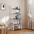 5-Tier Ladder Shelf with Rubber Wood Frame - Grey & White