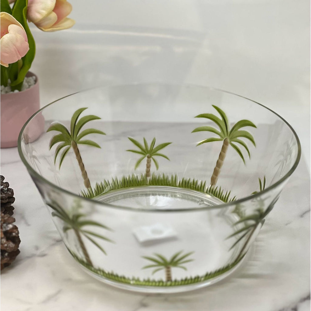 Palm Tree Acrylic Serving Bowl with Unbreakable Design - White