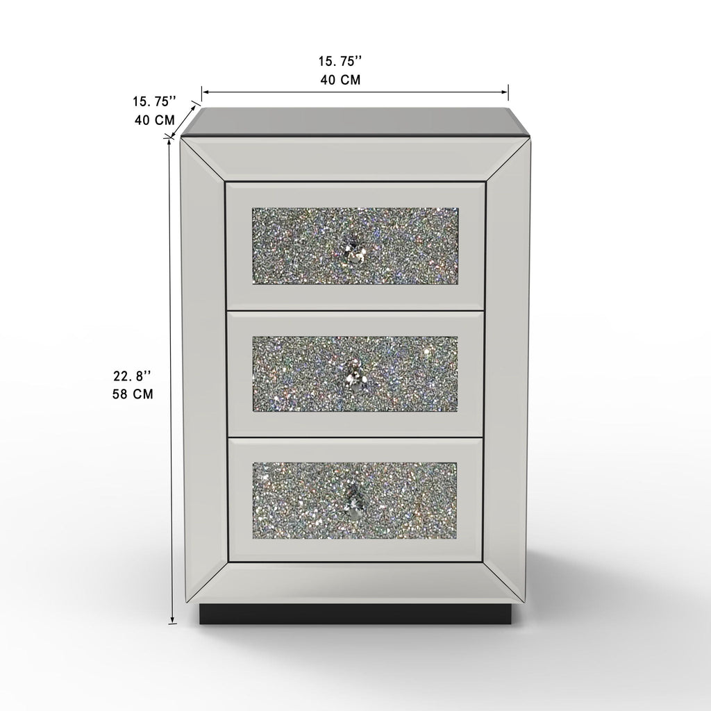 3 Drawer Nightstand with Glass Accents - Silver