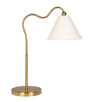 Ornate Ring Base Curved Table Lamp with Triangle Drum Shade - Gold / White