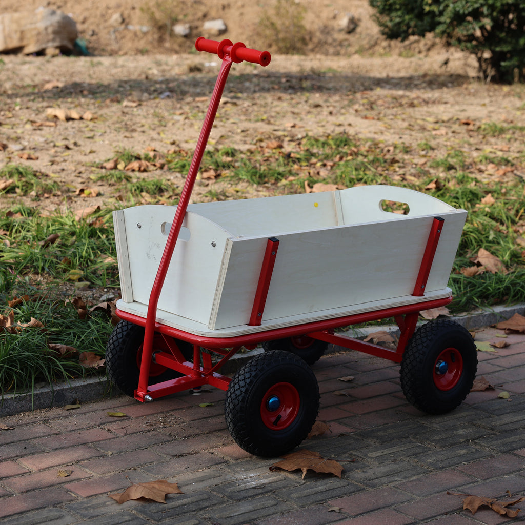 Wooden Carriage Outdoor Stroller with Four-Wheel Design - Natural Wood