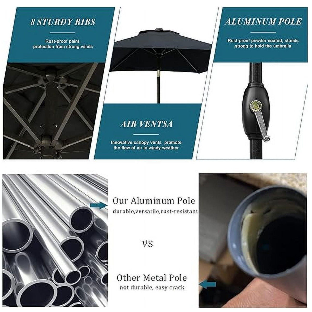 Rectangular Patio Umbrella with Crank Tilt - UV-Resistant Canopy