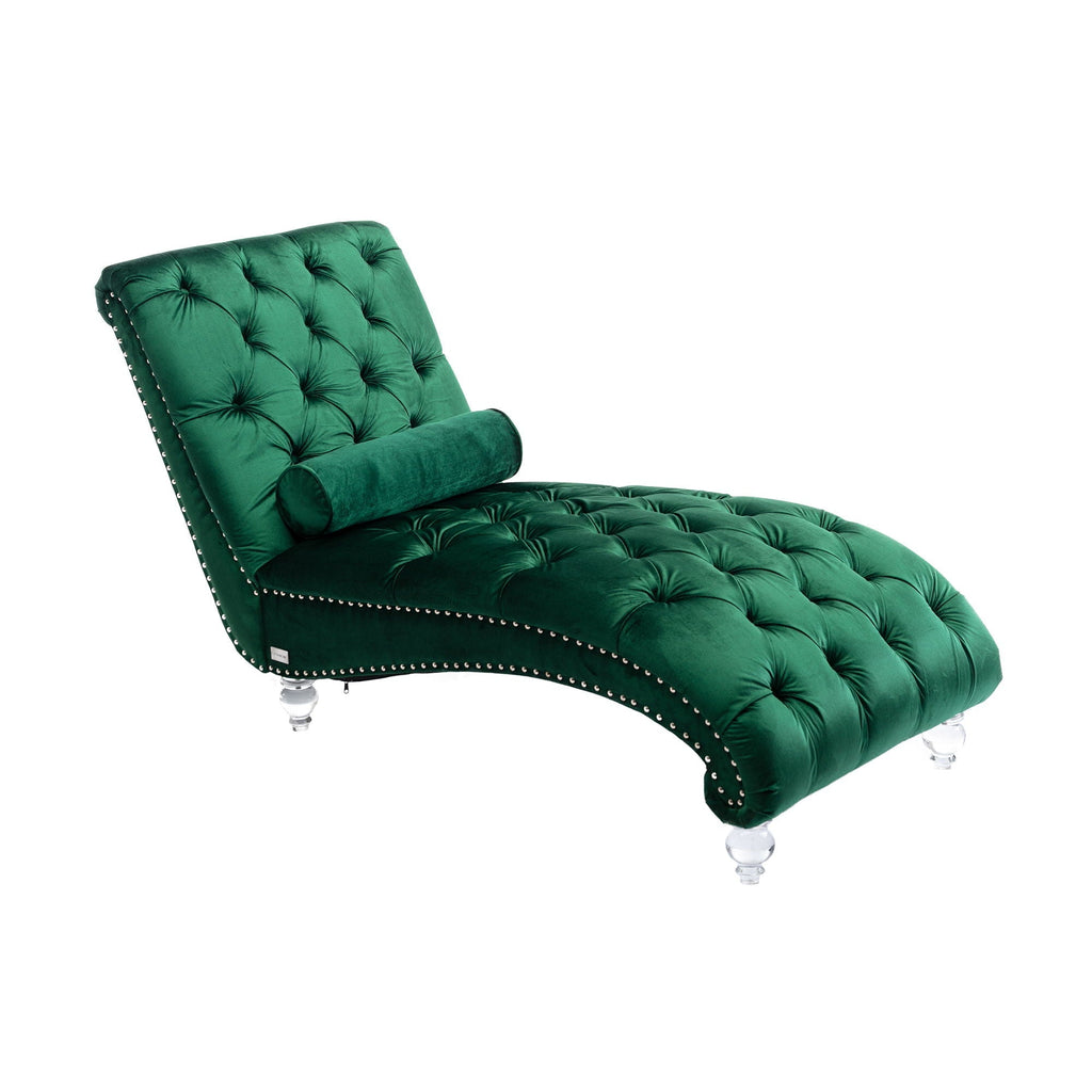 Velvet Button Tufted Chaise Lounge with Pillow - Multiple Colors