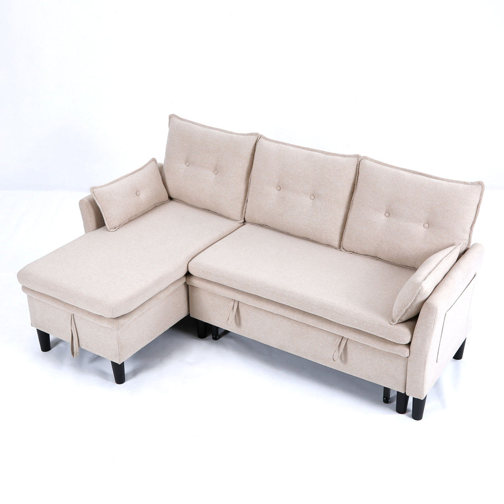 Reversible Chaise Sleeper Sectional Sofa with Storage - Cotton-Linen Upholstery