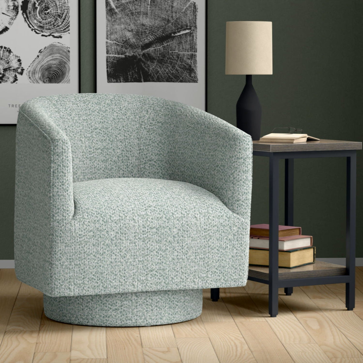 Fabric Swivel Accent Chair with Compact Design - Light Blue, Dark Green, White, Gray, Blue
