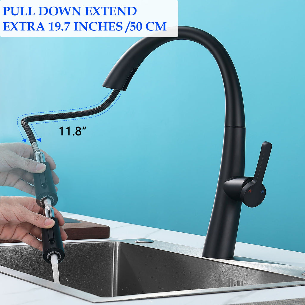 Stainless Steel Pull Out Kitchen Faucet with High Arch Spout - Black or Gold
