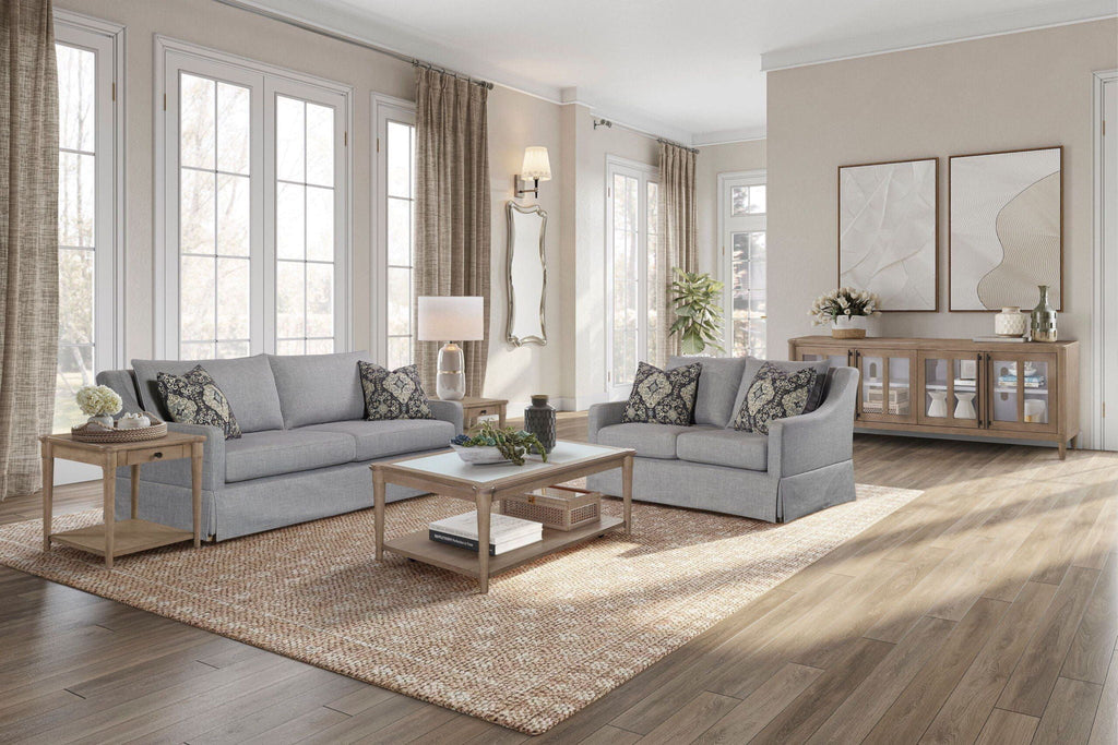 Loveseat With Skirt and Reversible Cushions with 2 Pillows - Light Gray