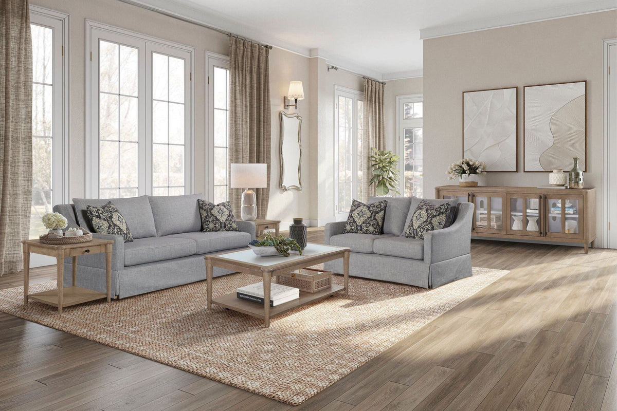 Loveseat With Skirt and Reversible Cushions with 2 Pillows - Light Gray