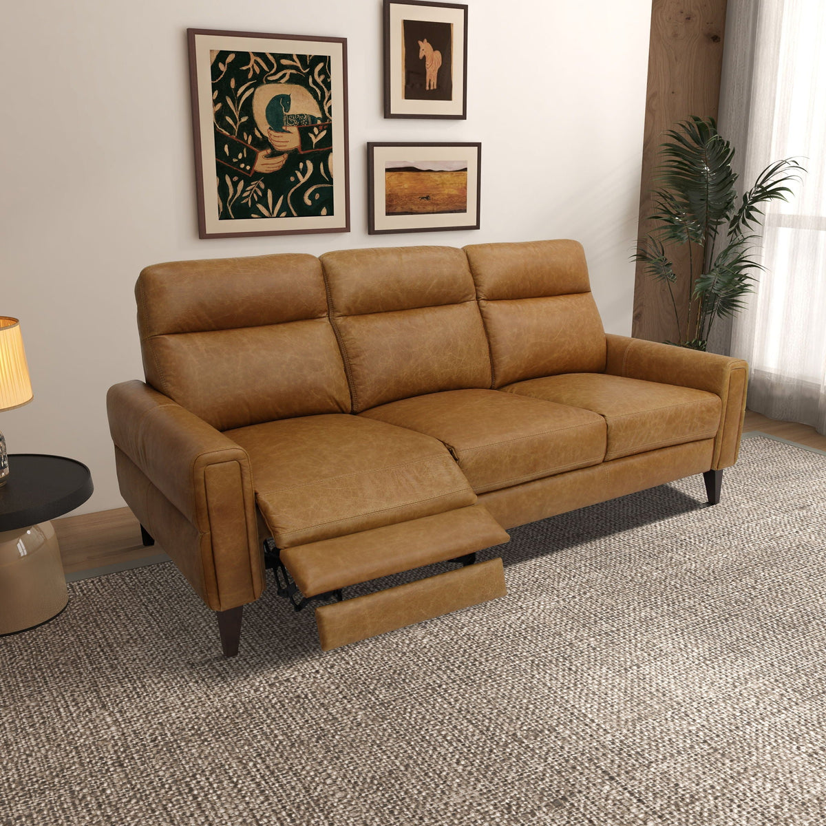 Light Brown Reclining Sofa with Push-Back Mechanism – Elliot Incliner
