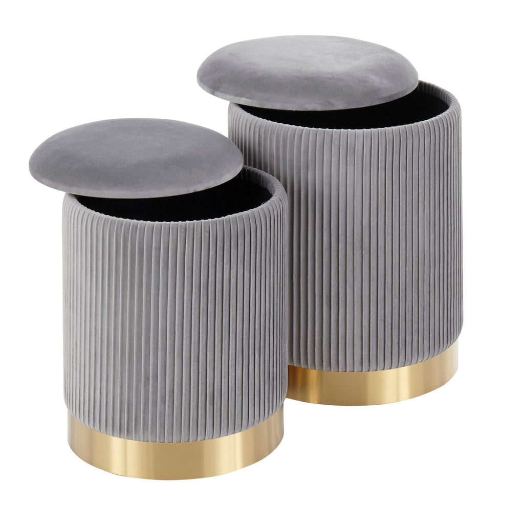 Contemporary Nesting Pleated Ottoman Set with Pleated Upholstery - Multiple Colors