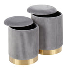 Contemporary Nesting Pleated Ottoman Set with Pleated Upholstery - Multiple Colors