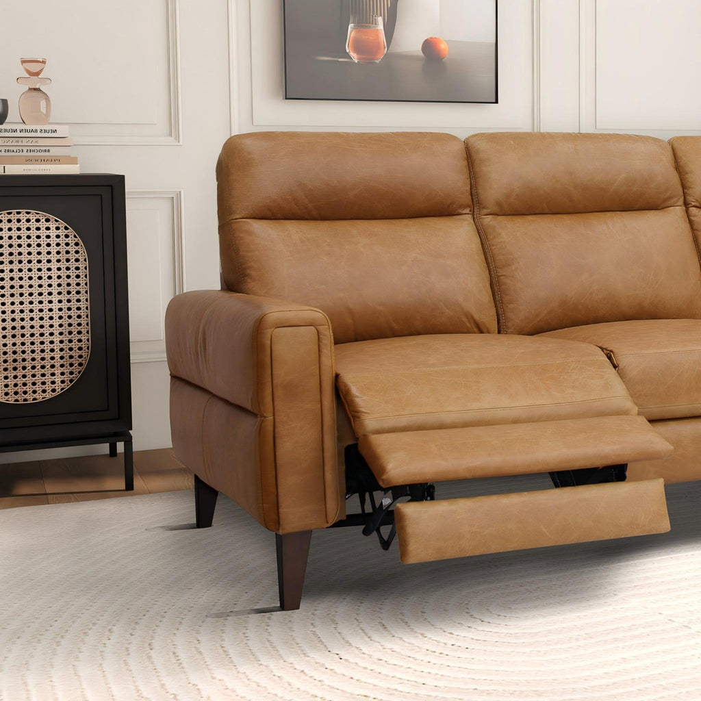 Light Brown Reclining Sofa with Push-Back Mechanism – Elliot Incliner