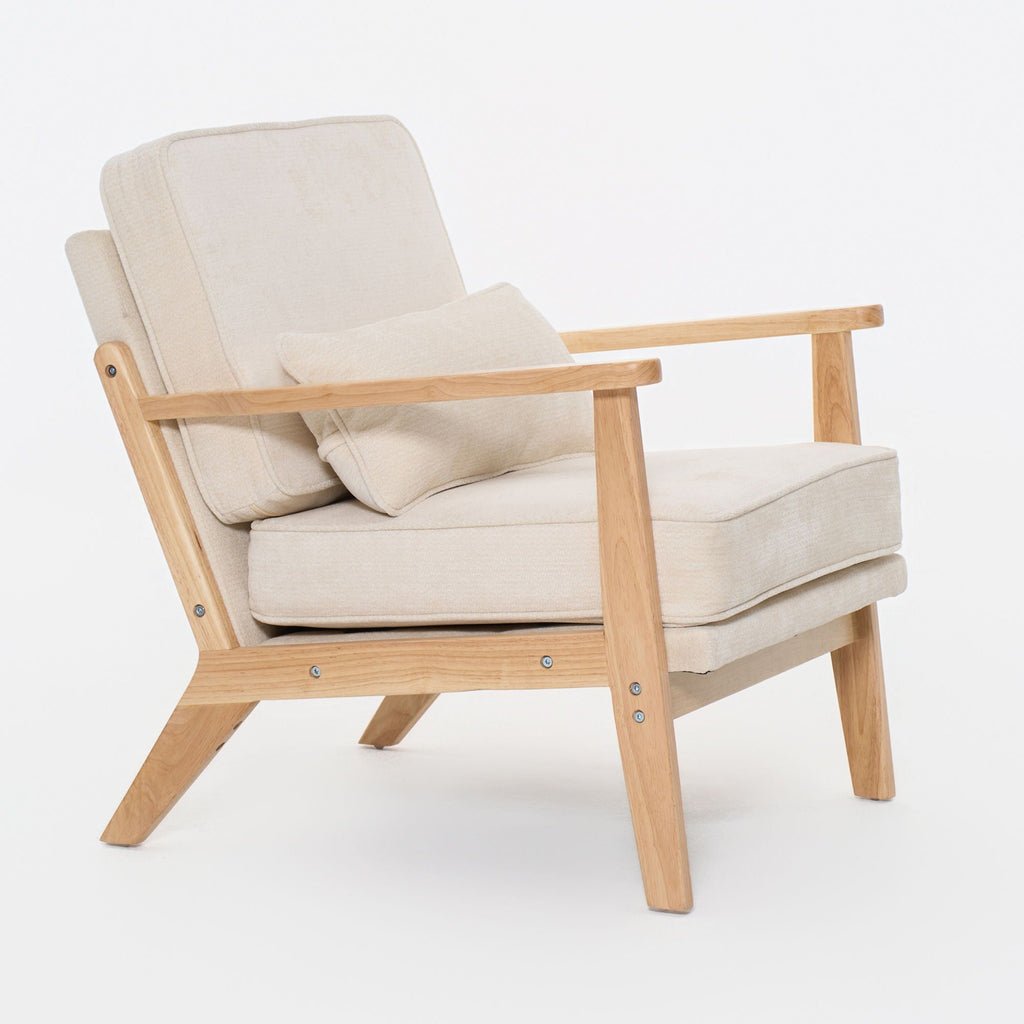 Living Room Chair with Lumbar Pillow and Solid Wood Frame - Dark Gray, Dark Green, Beige