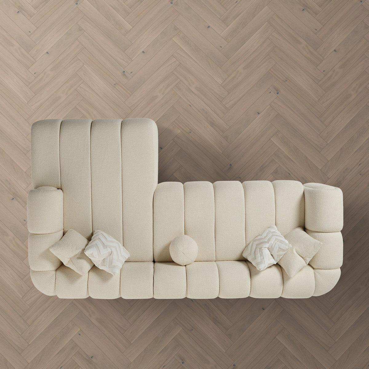 Modern Tufted Right Sectional Sofa with Toss Pillows - Ivory