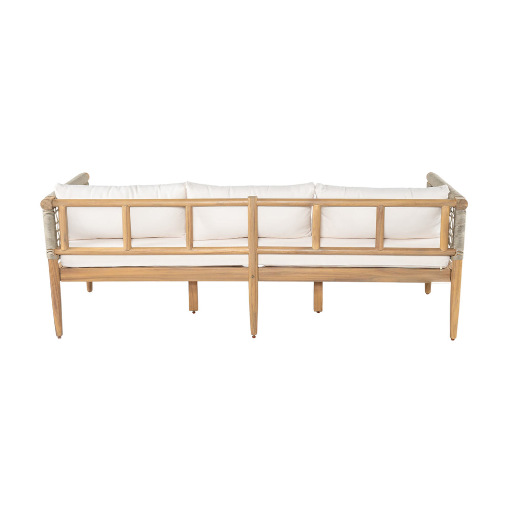 Outdoor Acacia Wood 3-Seater Sofa with Rope Woven Arms - Taupe