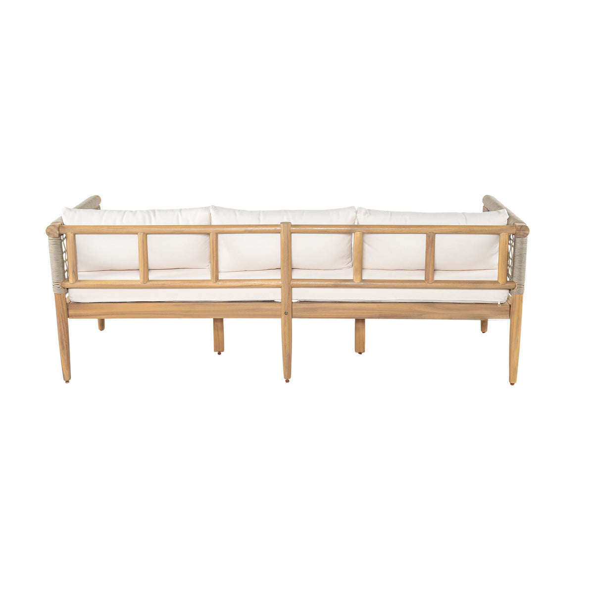 Outdoor Acacia Wood 3-Seater Sofa with Rope Woven Arms - Taupe
