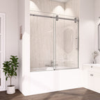 56-60"W Frameless Sliding Tub Shower Door with Tempered Glass - Brushed Nickel