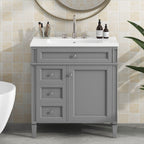 Bathroom Vanity with Ceramic Sink and Multiple Storage Drawers - White, Blue, Dark Gray, Black, Dark Green
